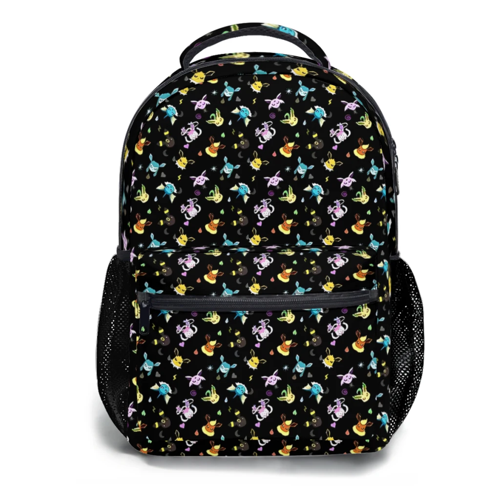 Eeveelution tipo padrão mochila para meninas grande capacidade estudante mochila dos desenhos animados do ensino médio mochila 17 polegada