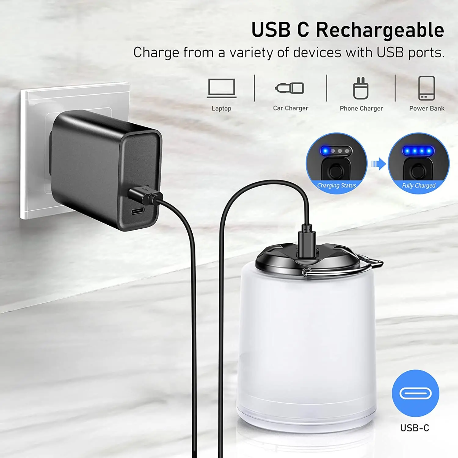 Rechargeable camping light, flashlight camping light -3000K warm white light, camping/hiking emergency waterproof light
