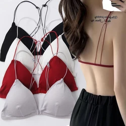 Sexy Thin Suspender Front Button Beautiful Back Bra Neck Triangle Cup Bras Front Buckle Design Lady Straps Wire Free Bralette