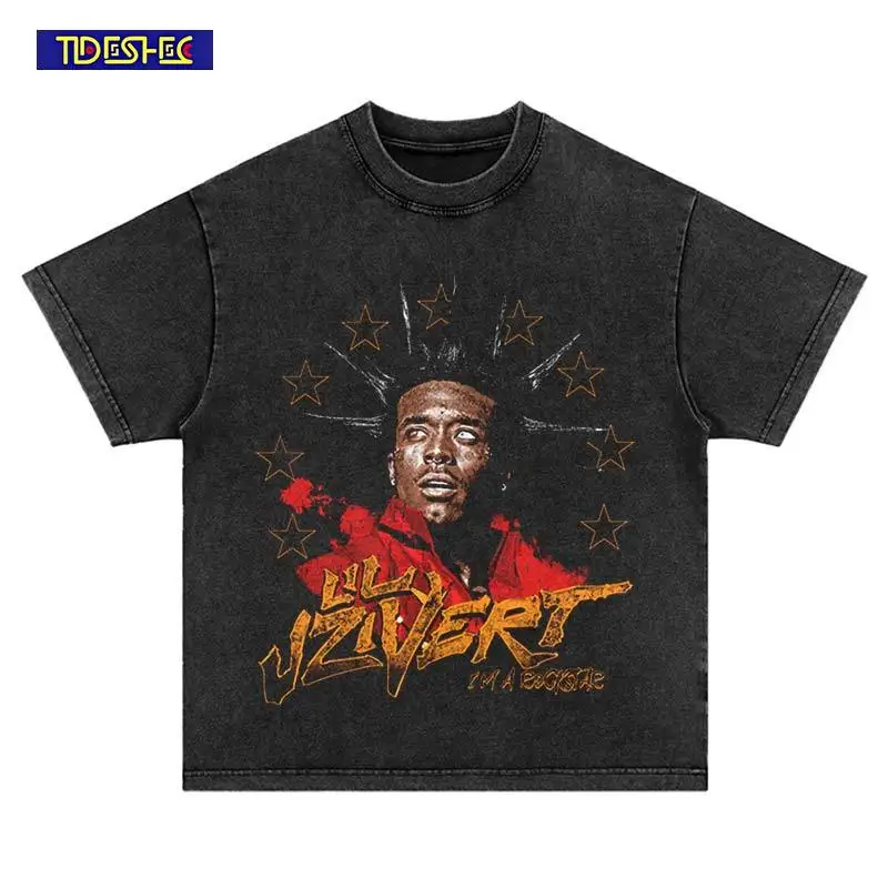 

Hip Hop Summer Harajuku Punk Washed Short Sleeve Streetwear Vintage Portrait Print Loose Cotton Oversized Casual Neutral T-Shirt