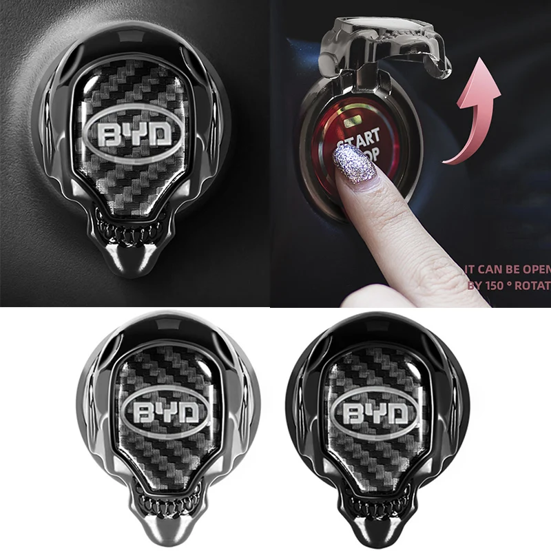 Skull Car Engine Start Stop Button Cover For BYD Song Plus Atto 3 Han Tang Yuan Seal Sealion Zinc Alloy Carbon Fiber Ignition Sw
