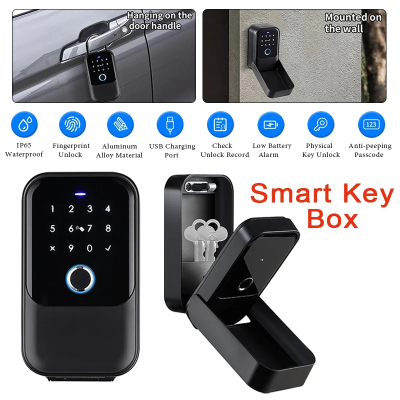 Tuya Smart Key Box Wireless Lock Box Fingerprint/ Password/ Card/ Fingerprint/ Key/ App Unlock IP65 Waterproof Electronic Keybox