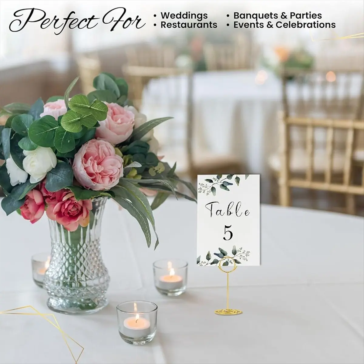 ABPP Elegant Gold Table Number Holders - 10-Pack Place Card & Paper Stands for Weddings, Events & Parties