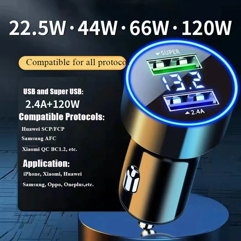 ที่ชาร์จในรถยนต์ USB ชาร์จเร็ว ที่ชาร์จในรถยนต์แบบ USB คู่ 2 พอร์ต จอแสดงผล LCD โวลต์มิเตอร์ ช่องเสียบที่จุดบุหรี่ในรถยนต์ อะแดปเตอร์ที่ชาร์จในรถยนต์