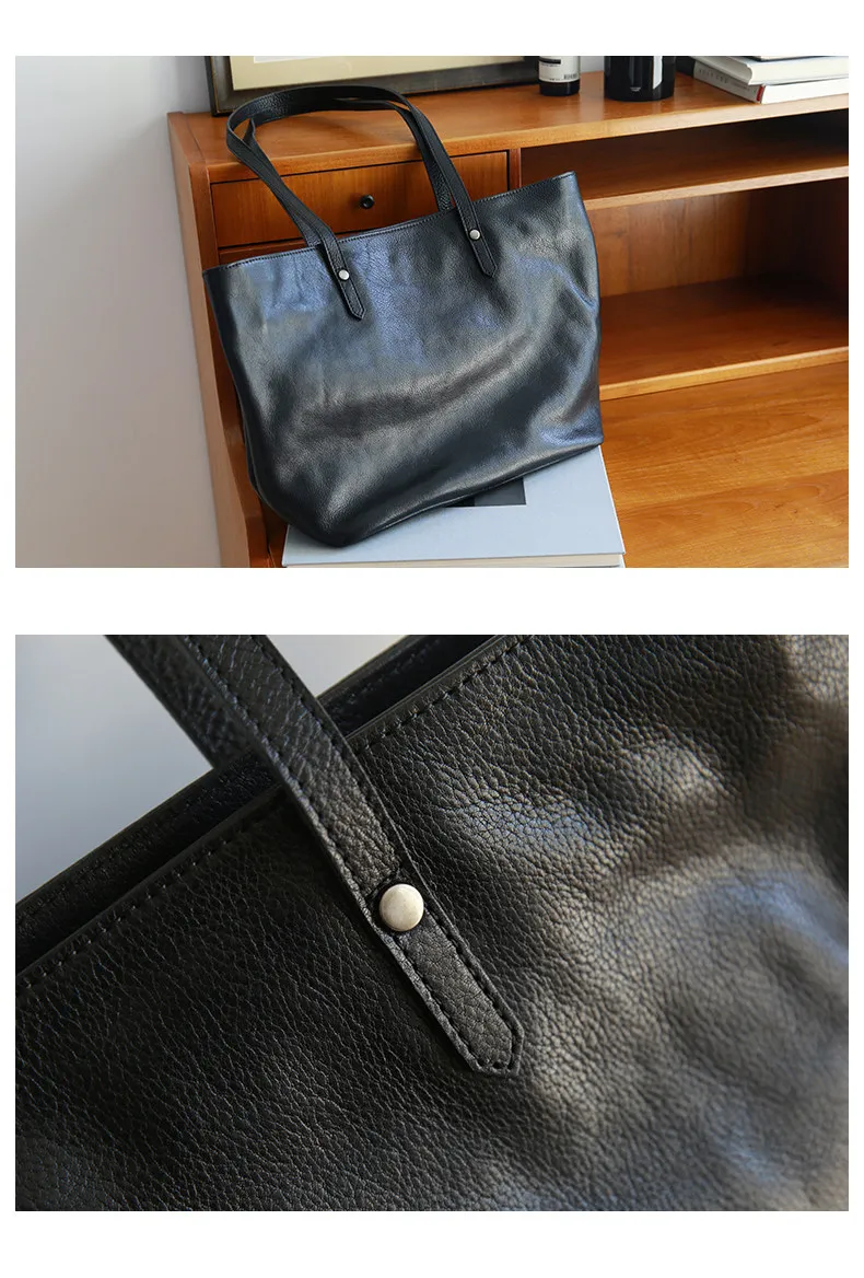 Einkaufstasche für das Wochenende, aus echtem Leder, Damenhandtasche, lässiger Luxus, handgefertigt, aus echtem Rindsleder, Damen-Umhängetasche, schlichte Handtasche. – Detail 5