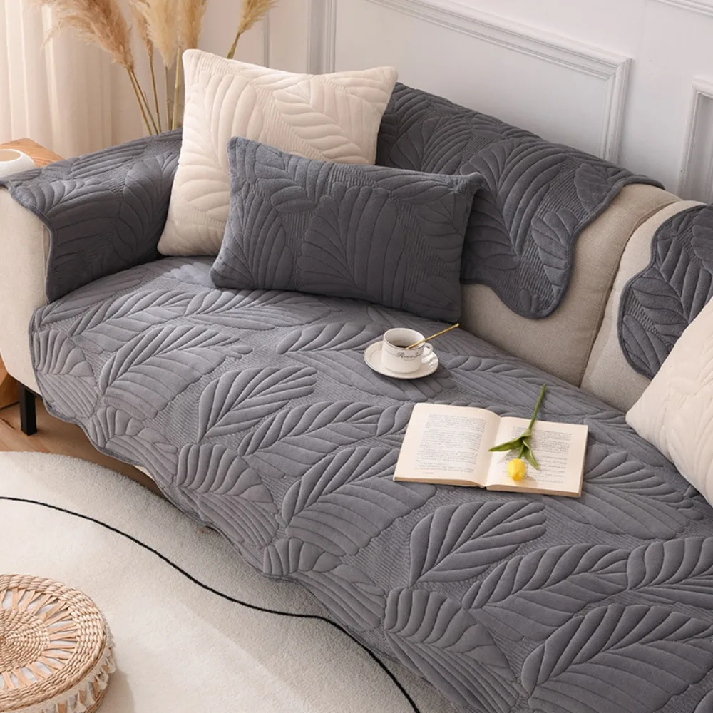 

Home Decoration Milk Velvet Leaf Pattern Sofa Cover Non-slip Nordic Style Couch Cover Dirt-resistant Thickened Sofa Towel Winter