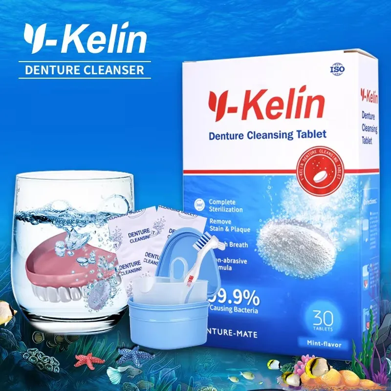 Y-Kelin Tabletki do czyszczenia protez 30/60/90 tabletek Tabletki czyszczące Usuwają płytkę nazistyczną Antybakteryjne