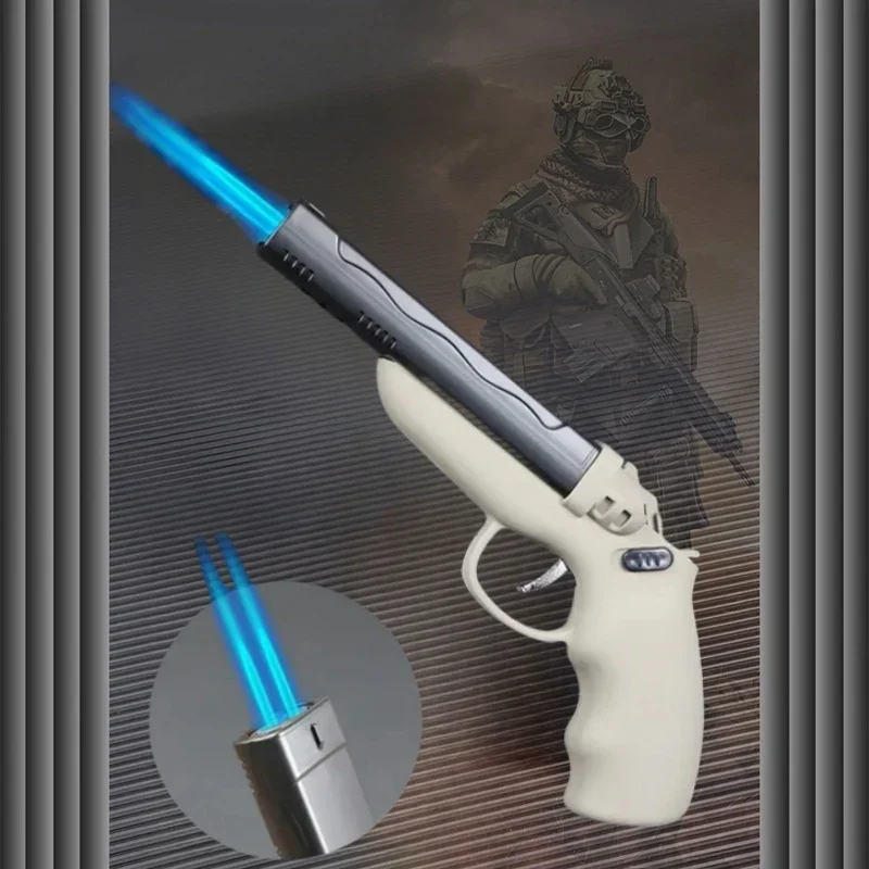 Windproof Double Barreled Outdoor Lighter, Dual Straight Blue Flame Pistol, Cigar Camping Gas Lighter, Men's Personalized Gift - Detail 1