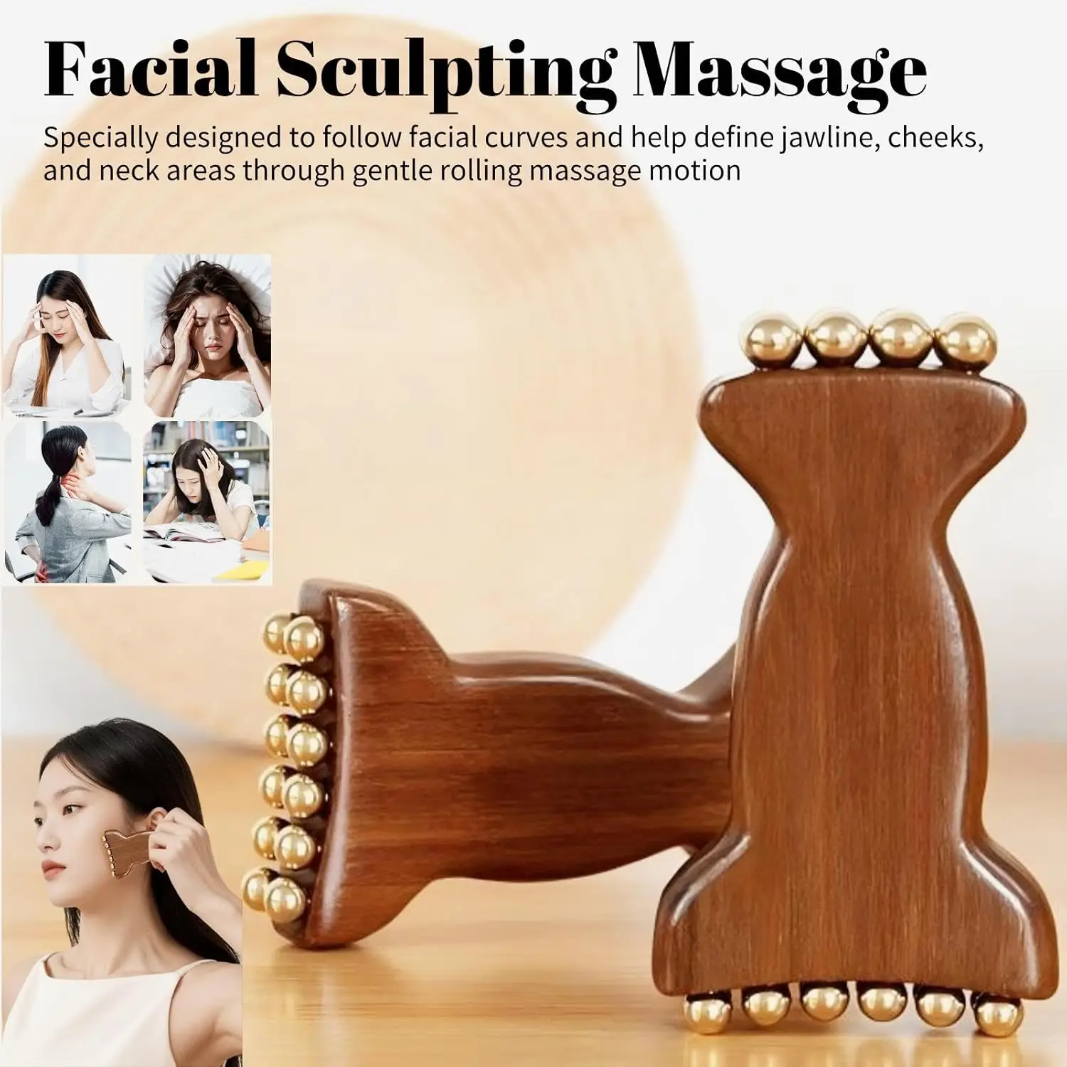 Brass Facial Contour Roller Solid Metal Skincare Tool for Lifting,Firming & Glow 20-Bead Brass Face Roller for Jawline Neck Care