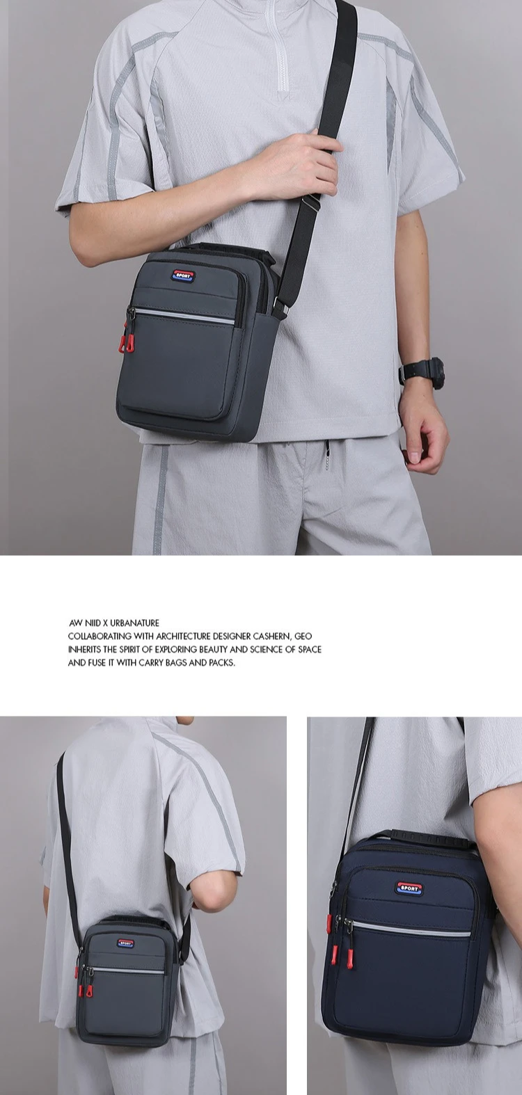 Neue Herren-Umhängetasche, schlichte Schultertasche, lässige, geräumige Tasche für den täglichen Gebrauch, atmungsaktive Reisetasche für Herren. – Detail 11