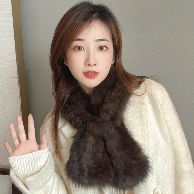 Purple Sable Fur Scarf Women's Winter Korean Edition Warm Fur Collar Mink Fur Scarf Shawl Double sided Real Wool Versatile