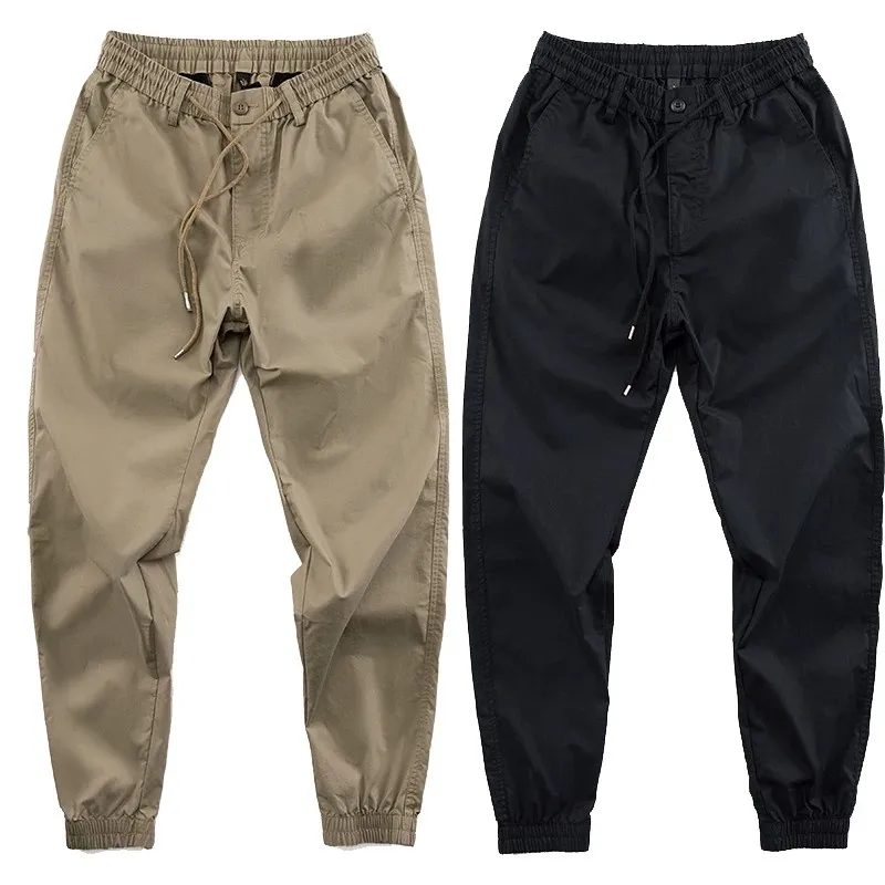 Mens Casual Loose Cuffed Workwear Pants Summer American Retro Dirt Resistant Wearable on Construction Sites Comfortable Cotton