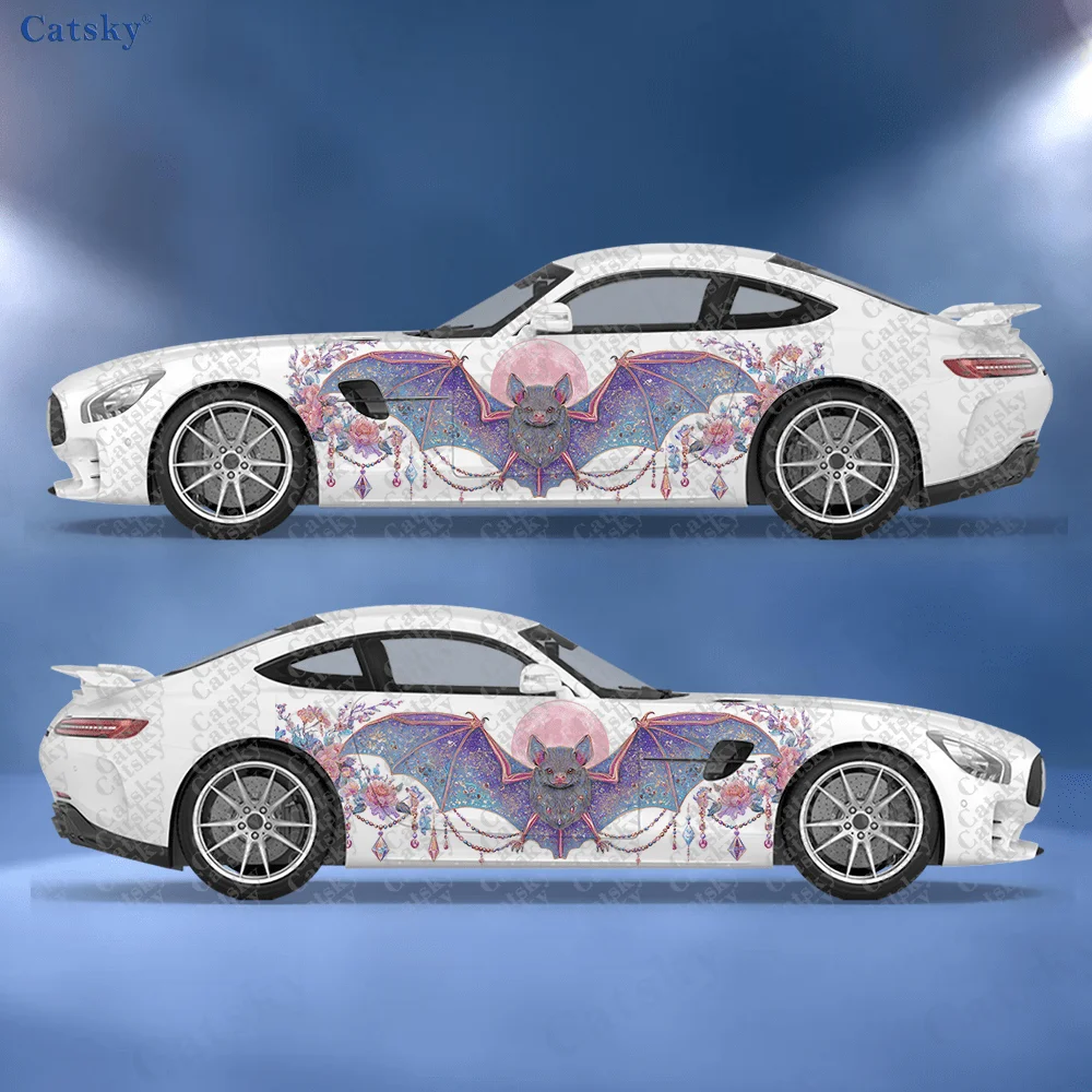 2pcs Gradient Gem Bat Flowing Car Side Wraps, Self-Adhesive PVC Waterproof & Scratch-Resistant Stickers, Car Accessory Gift