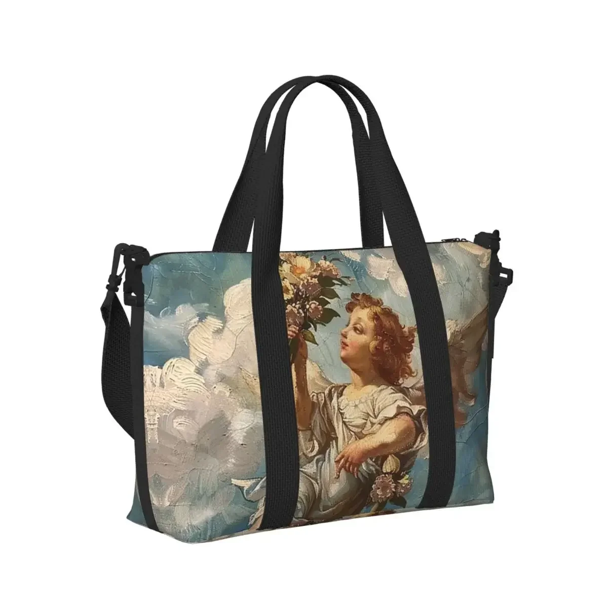 

Mythological Angels Aesthetic Renaissance Cherubs Beach Travel Bag Tote Bags for Gym Yoga Women Shopping Duffle Shoulder Bag