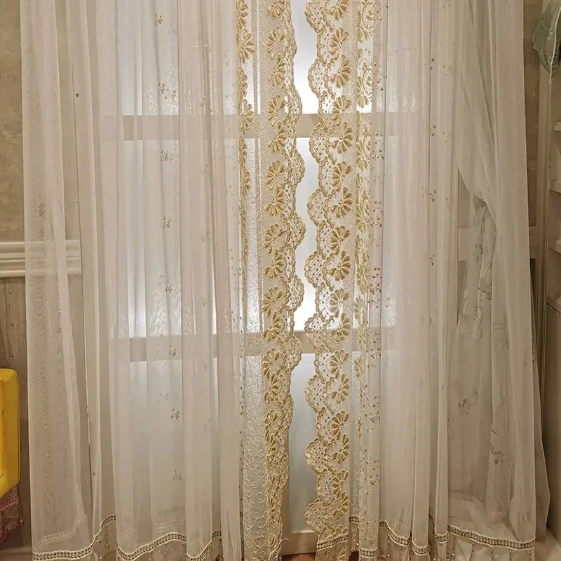 

Simple European Rope Embroidery Window Screen Luxury Curtains for Living Dining Room Bedroom Study Curtains Matching White Tulle