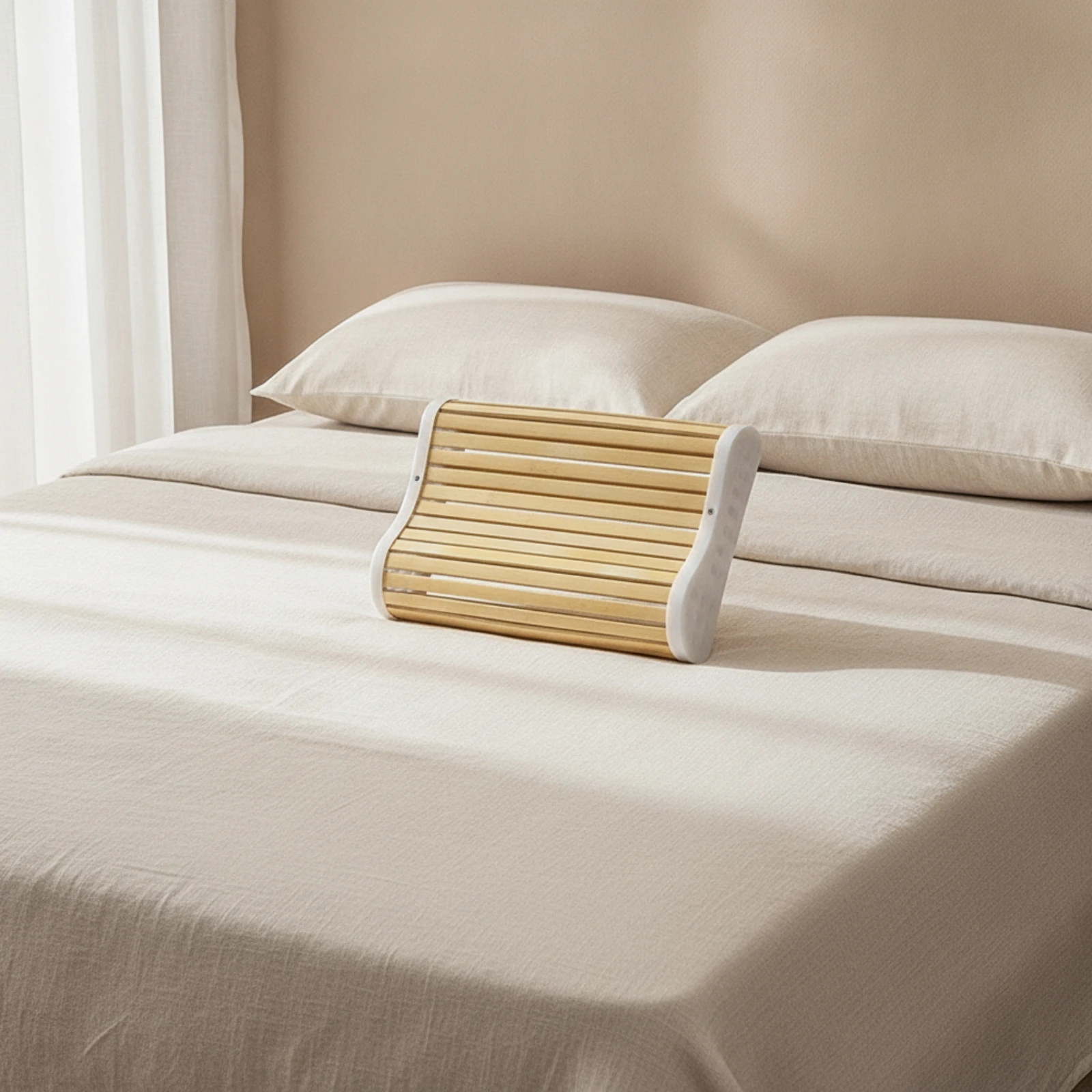 Bamboo Slat Pillow Cooling Neck Support Pillow Slatted Neck Support Firm Skin-Friendly for Back Sleepers, Tatami Room, Bedroom