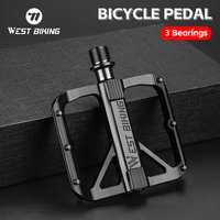 WEST BIKING Road Bicycle Pedal Non Slip 3 Bearing Bike Pedal Lightweight Cycling Flat Aluminum Alloy Pedal Cycling Accessories