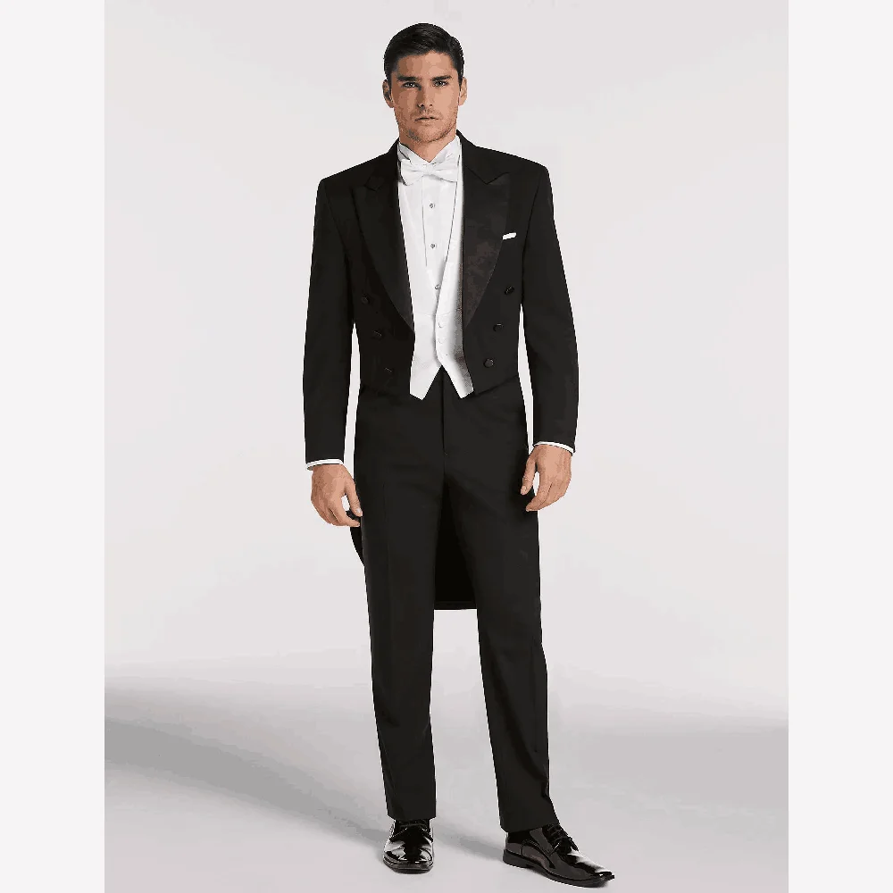 Men Long Tailcoat Three Pieces (Jacket+Pants+Vest) set Handsome High-end Male Formal Party Prom Suit