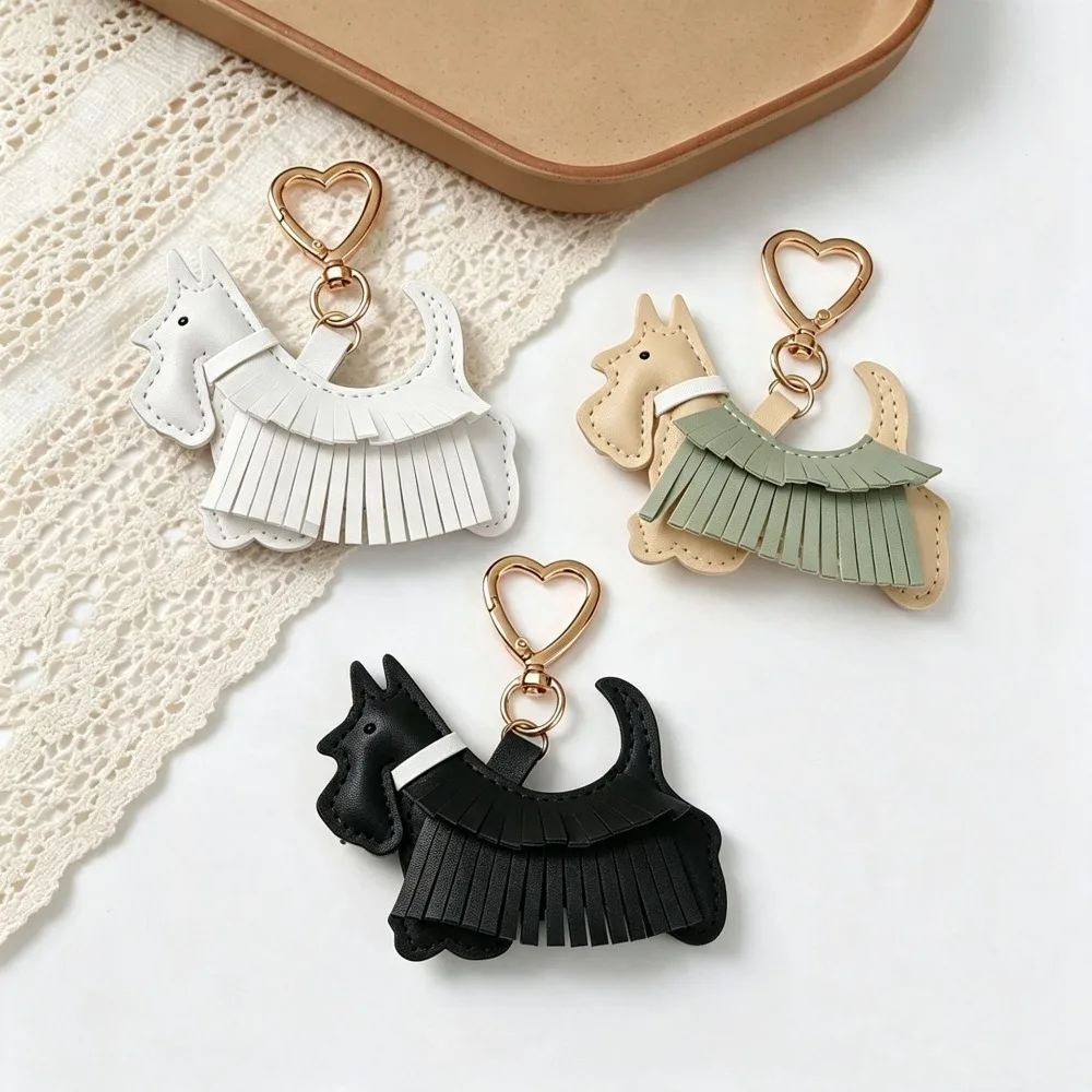 Dog Bag Charm Leather Dog Keychain Layered Fringe Heart Clip Purse Charm Handbag Accessory Gift for Dog Lovers Women and Girls