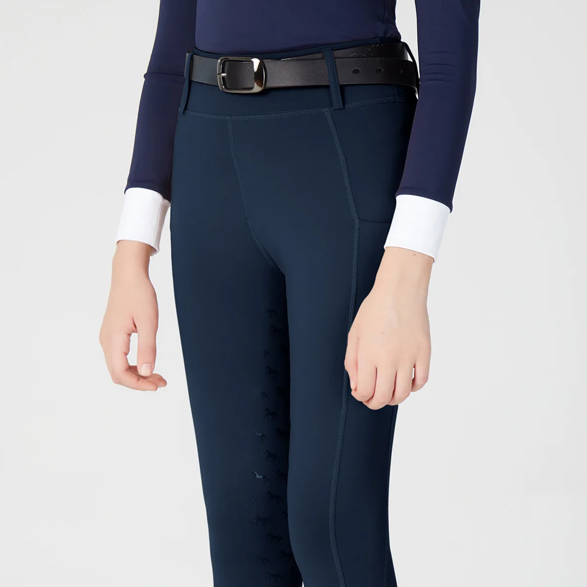 زي مسابقة الفروسية للأطفال بمقعد كامل من السيليكون وحزام مضاد للانزلاق وجيب للفروسية سروال ركوب ضيق عالي الخصر