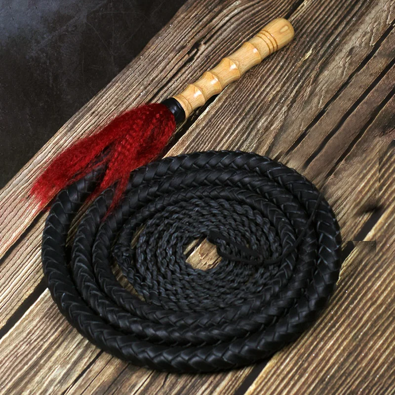 Kung Fu Whip Martial Art Wushu Whip Cowhide Fitness Whips Shepherd Sounded Whip Wood Handle for Outdoor Physical Exercise Toys