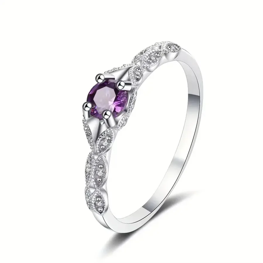 Autumn and Winter New Style Light Luxury Style Amethyst Zirconia Women's Ring in Europe and America Simple Fashion Gem Ring