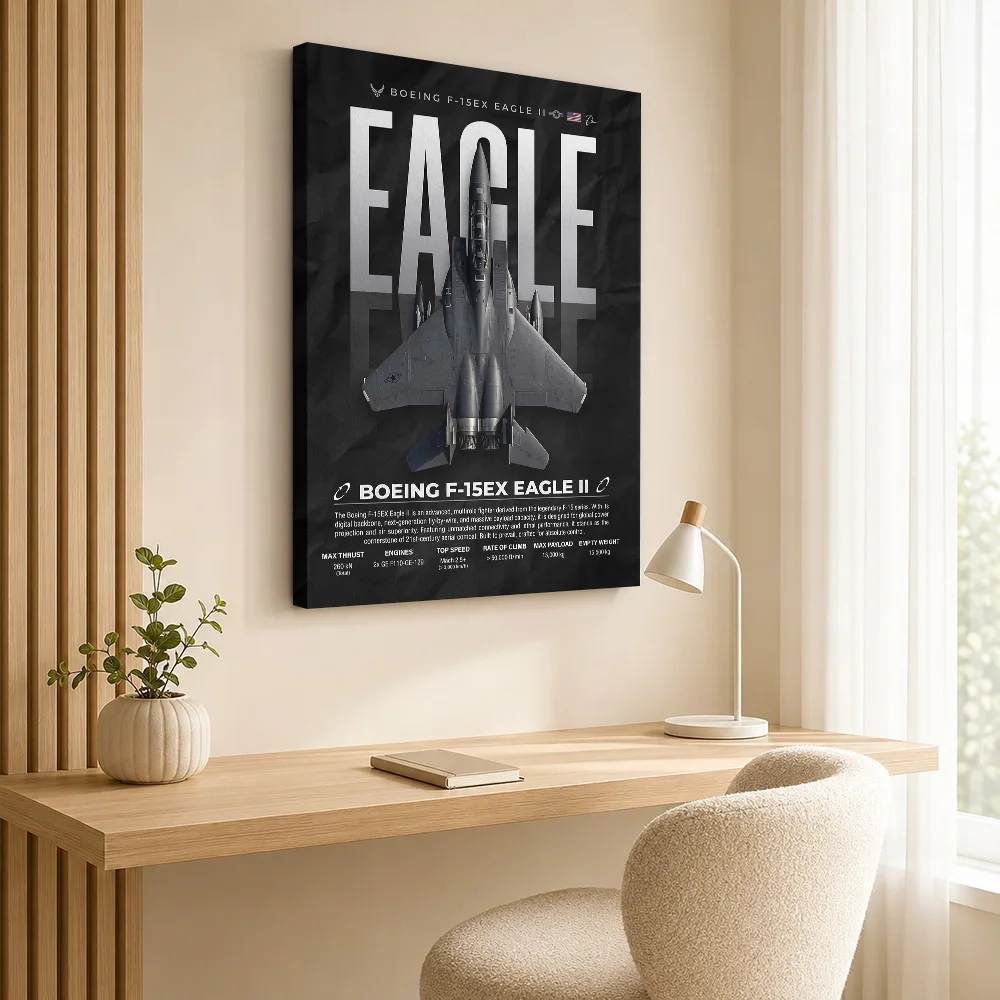 F-15EX Eagle II Aircraft Gallery Wrapped Canvas Print Customized Photo, Annotated Technical Linework Wall Art For Study Room