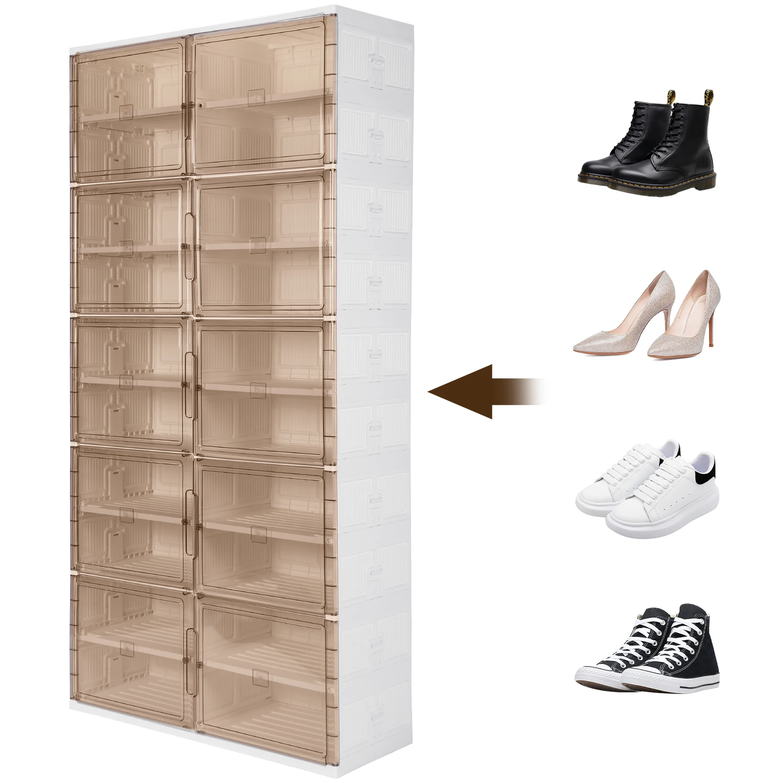 10 طبقات 40 زوجًا من صندوق تخزين الأحذية القابل للطي مع باب مغناطيسي شفاف خزانة الأحذية البلاستيكية رف الأحذية للمدخل والخزانة