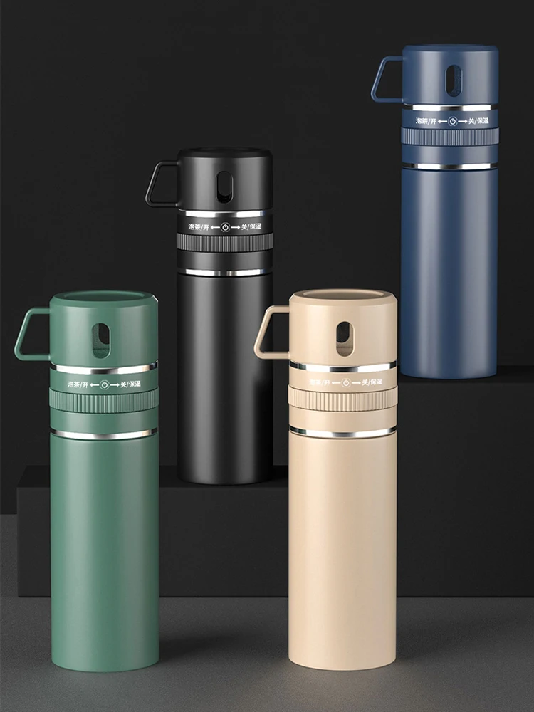 

New Rotary Opening And Closing Tea Water Separation 304 Stainless Steel Thermos Cup Outdoor Portable Split Brewing Tea Cup