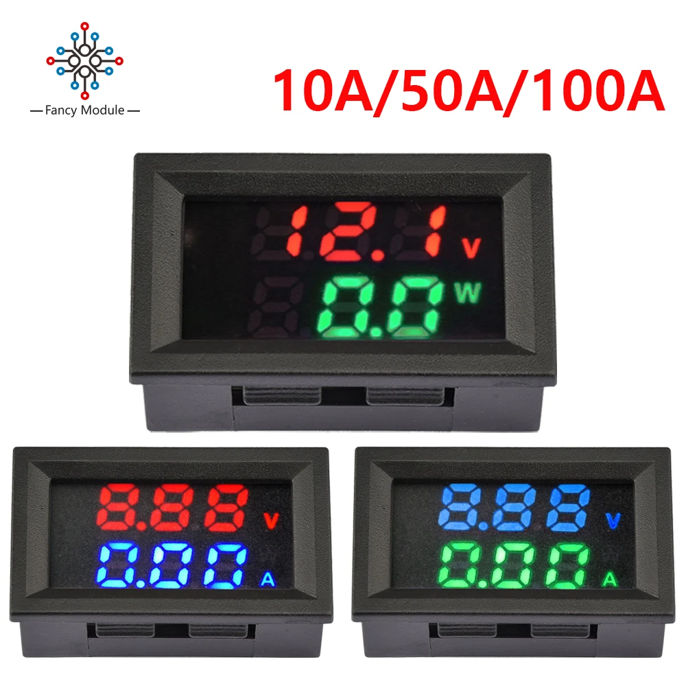 DC 4-30V 10A 50A 100AVoltmeter Ammeter LED Digital Car Motocycle Voltage Current Power Meter Volt Detector Tester Monitor Panel