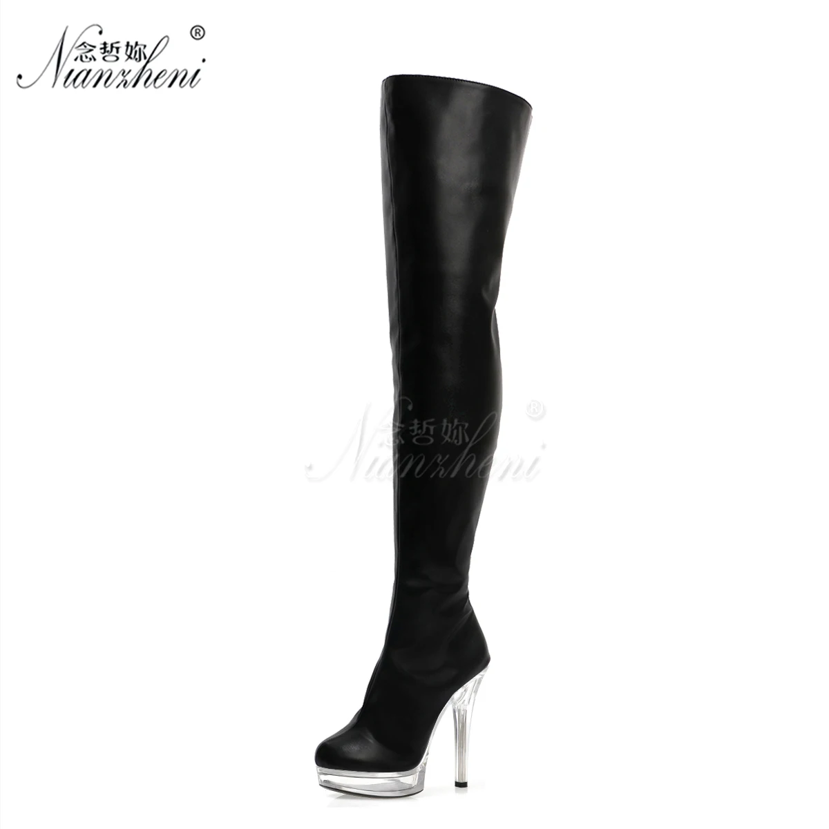 Sexy Punk Pole Dance Over The Knee Boots 8 Inch High 20cm Stripper Heels Long Fetish Shoes Gothic Combat Platform Women\'s Black