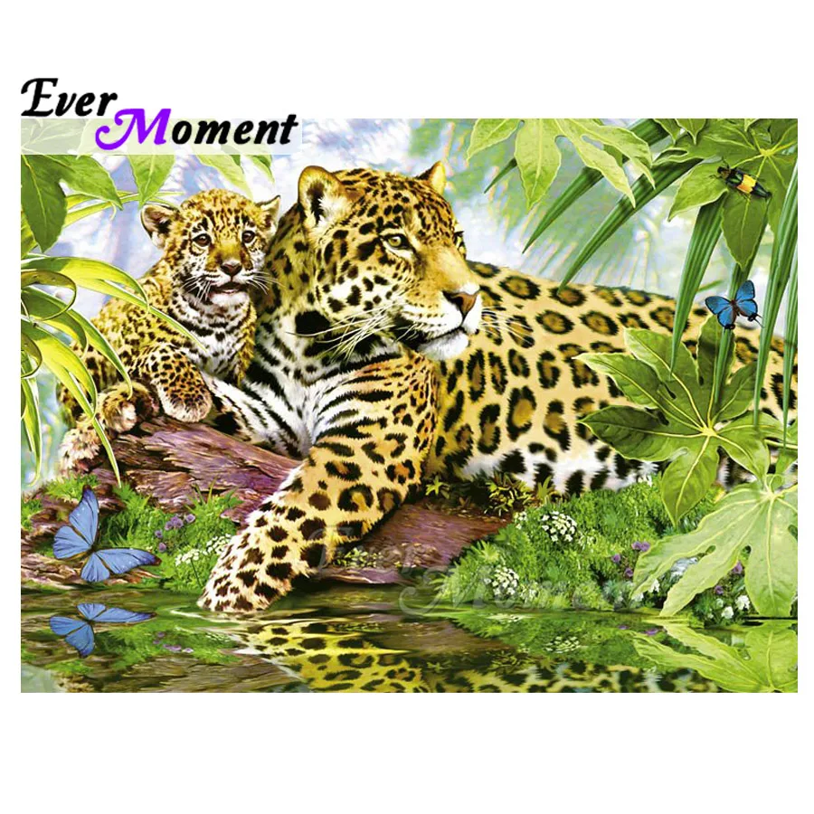 

Алмазная картина Ever Moment 5D DIY Леопардовая картина со стразами, мозаика, полная квадратная дрель, украшение для алмазной вышивки ASF1541
