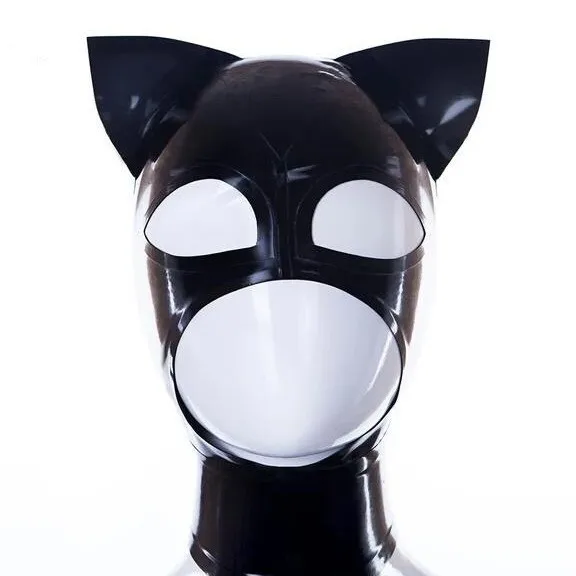 

Latex Hood Cat Ears Rubber Mask Cosplay Party Club Halloween