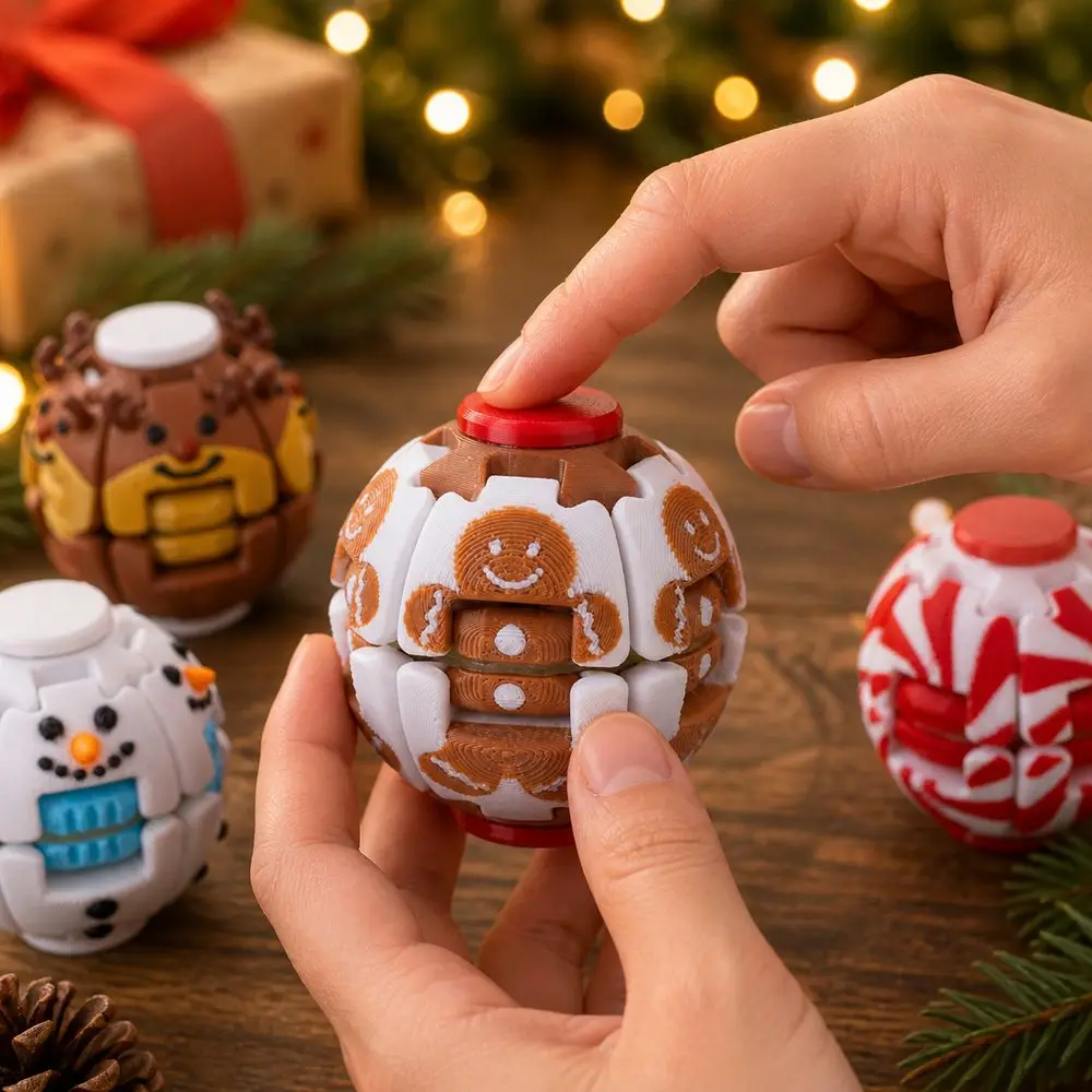 3D Printed PLA Fidget Spinner Ball Press and Rotate Christmas Christmas Fidget Toy Spherical Structure Festive Style