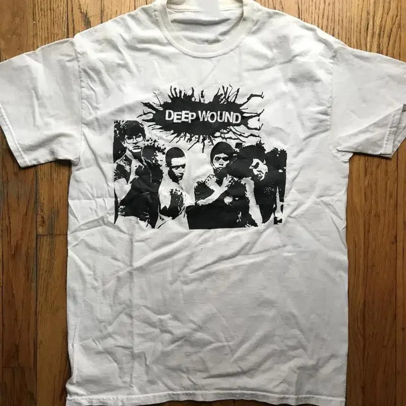 Vtg Deep Wound Band Music Lover Cotton White Full Size T Shirt Aa1352