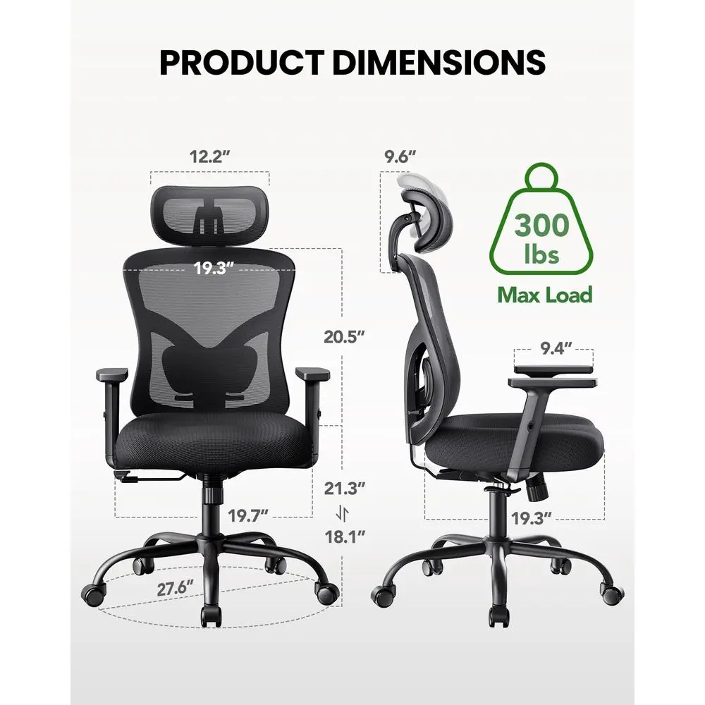 

Ergonomic Office Chair Ergonomic Gaming Chair with Lumbar Support, 2D Headrest, Adjustable Armrests, Contoured Seat Cushion, Co