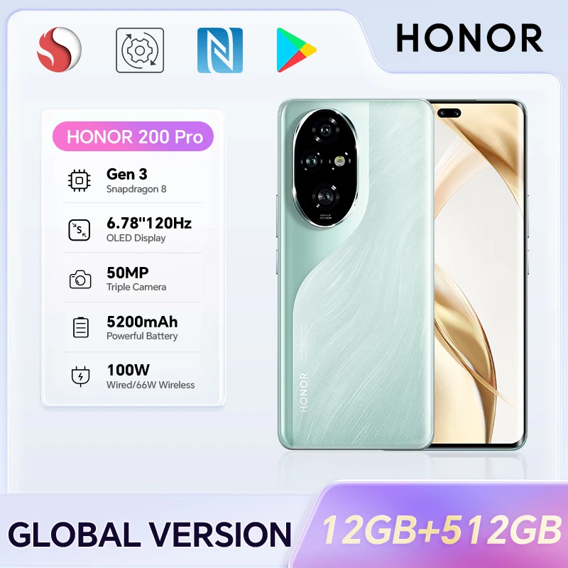 HONOR 200 Pro, 12GB+512GB, 6.7”, 5G, Dual SIM, 50MP Triple Camera, Fast Charging, Android Smartphone