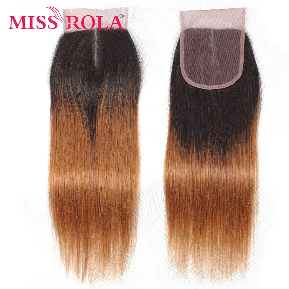 Miss Rola Hair doczepiane proste włosy wiązki z zamknięciami Ombre T1B/30 brazylijski pre-colored 100% doczepy z ludzkich włosów