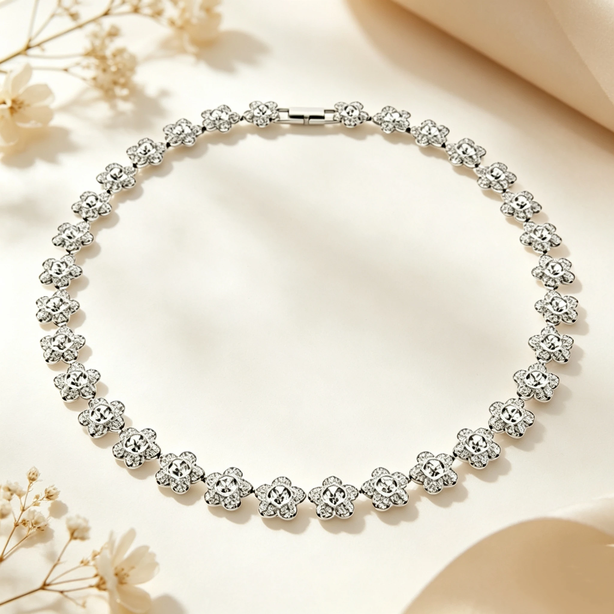 High-quality Classic Floral Zircon Necklace, Bracelet, and Stud Earring Set, S925 Silver, Gift, Party, Couple, Banquet