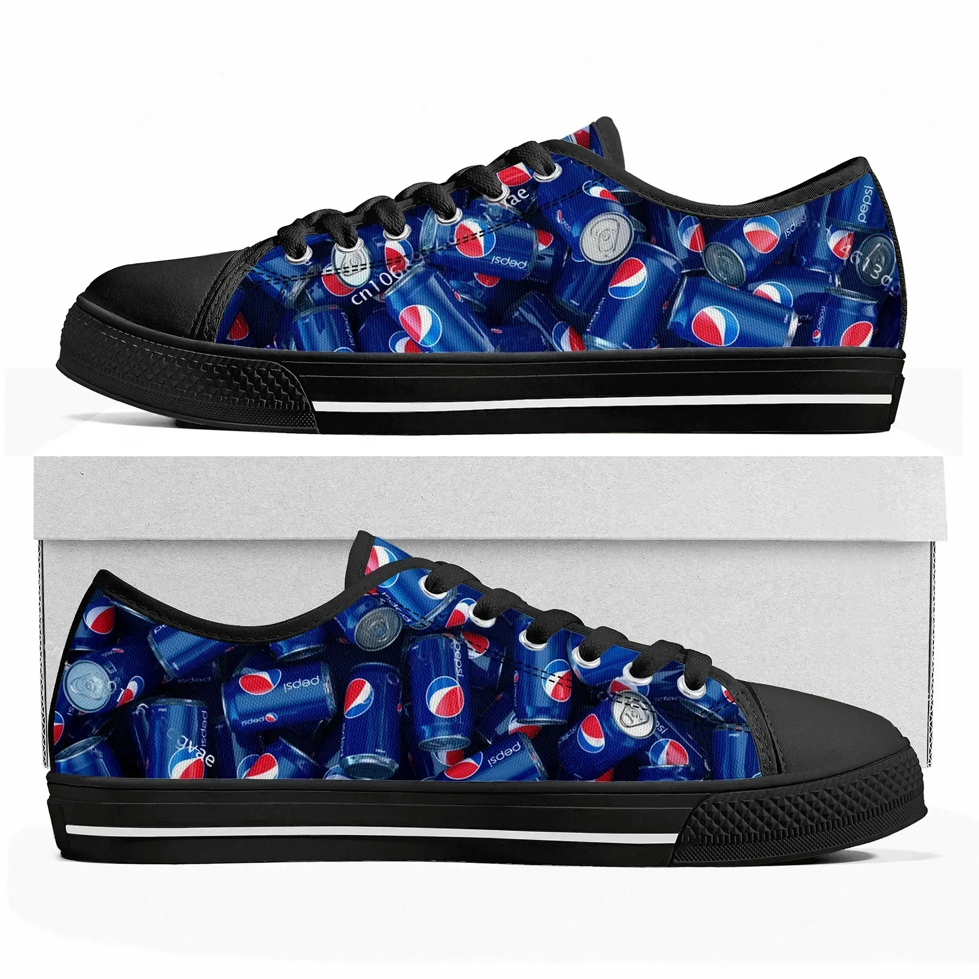 

Кроссовки P-Pepsi-Cola Low Top высокого качества для мужчин, женщин и подростков, изготовленные на заказ, из канваса, повседневные, для пар, черные