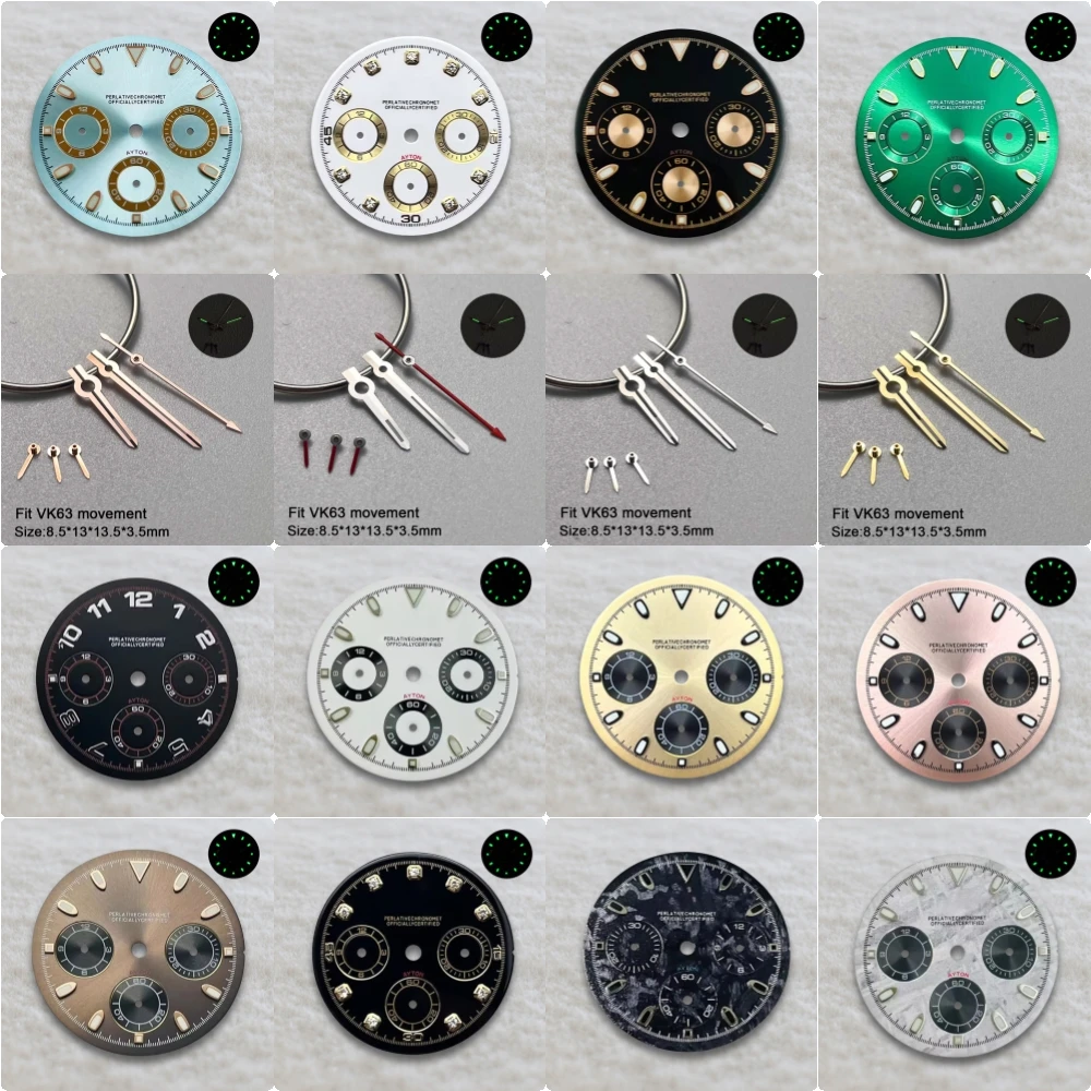 New 29.5mm Dial S Logo Dial DTN Panda Dial Suitable For VK63 Movement Green Luminous Watch Modification Accessories Tools