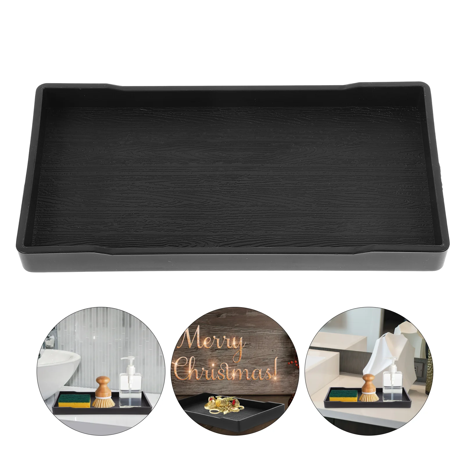 

Thicken Bathroom Counter Tray White Wood Grain Rectangular Storage Plate for Vanity Toiletries Jewelry Towel Home Decor
