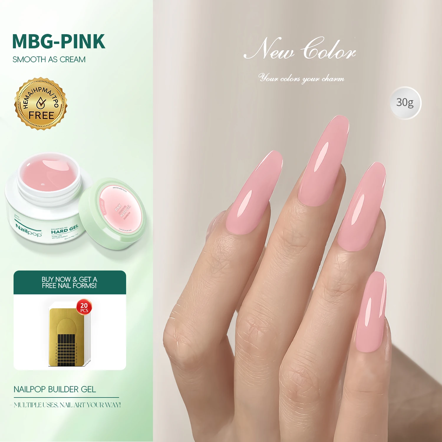 Nailpop Builder Gel HEMA/TPO-frei, UV-härtendes, milchiges, glattes Hartgel für schnelle Nagelverlängerungen, langanhaltend, ablösbar, DIY-Maniküre, 30/100g – Detail 7