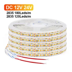 Fita LED Flexível com Alto Brilho, Lâmpada de Fita, Iluminação, Decoração para Casa, 13 Cores, 12V, 24V, 5m, 10m, 2835, 120, 180 LEDs