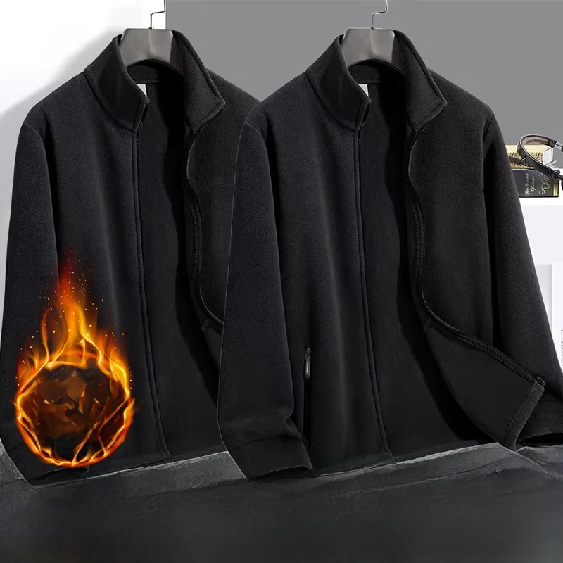 

Thiened Fce Мужская уличная куртка на осень-зиму, повседневное износостойкое длинное трикотажное пальто на молнии све