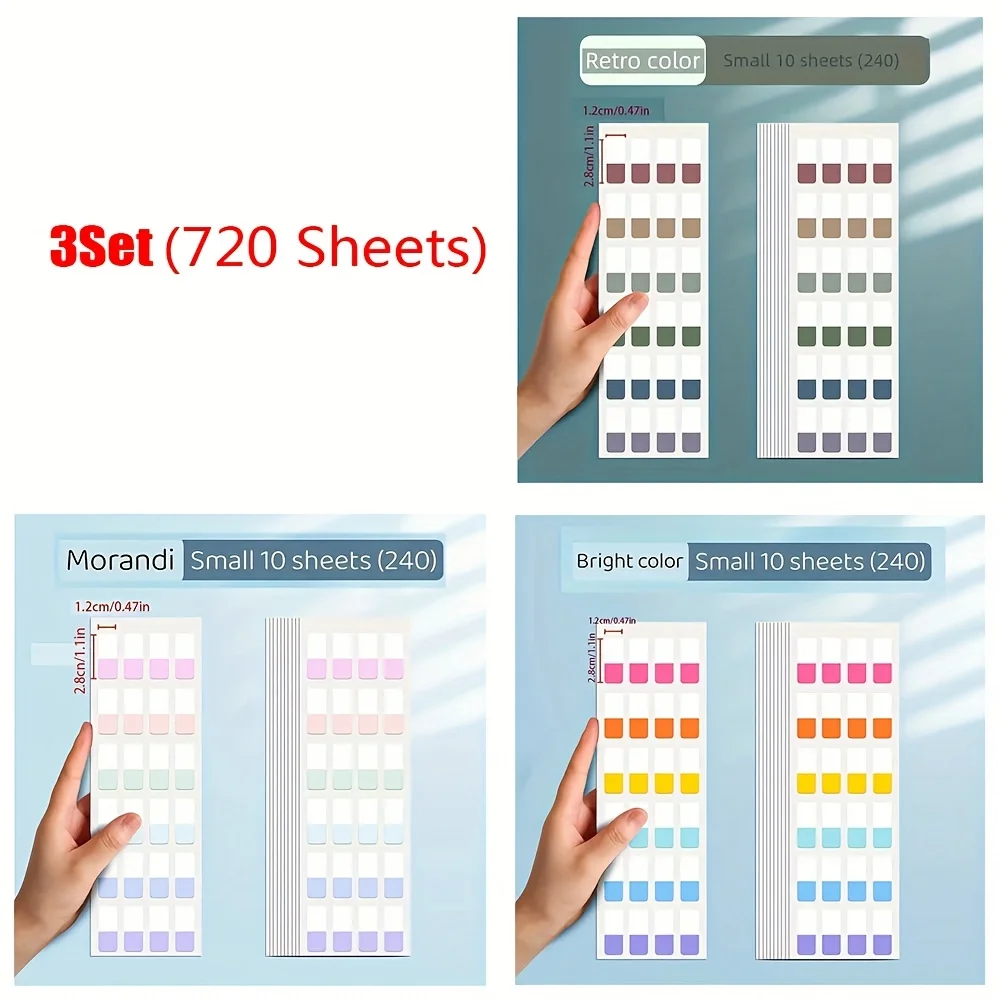 

3Set (720 Sheets) Colorful Writable Index Stickers Multi-Purpose Page Markers with Document Organization Vibrant Index Stickers
