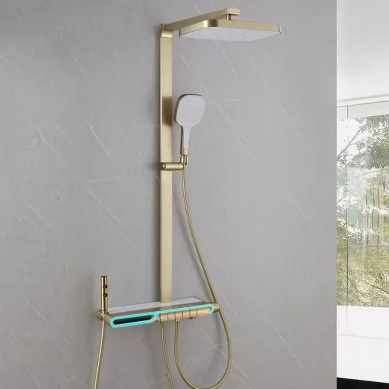 Quality Gold Brass Rainfall Hot and Cold Water Shower Faucet Shower Mixer Set Bath Shower System Set