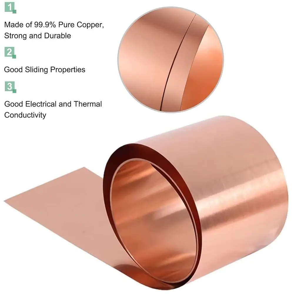 New 0.01-0.2mm Thick Copper Plate Roll 10mm-200mm Wide 99.9% Pure Copper Copper Sheet Length 1000mm Cu Metal Sheet Foil Plate