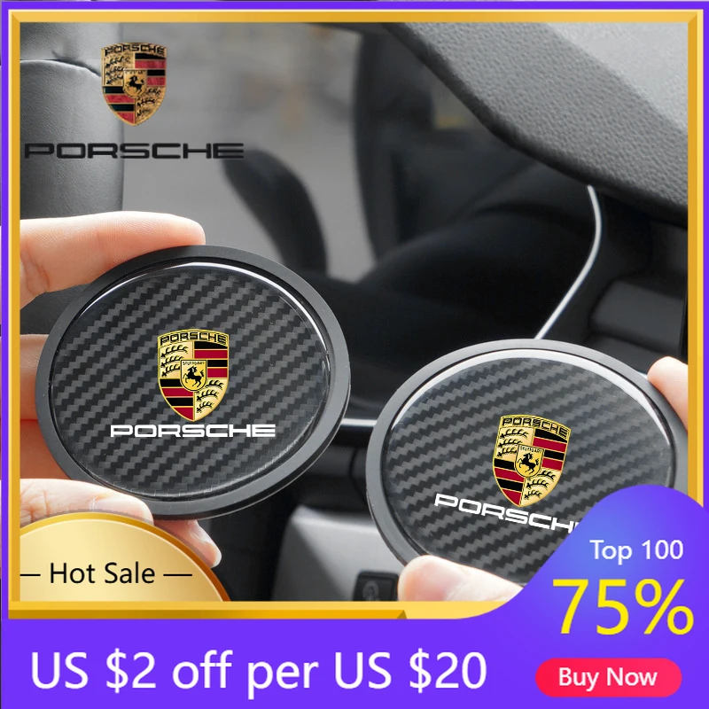 

Car Sticker For Porsche Cayenne Panamera Macan 911 2PC Carbon Fiber Car Water Coaster Cup Pad Non-Slip For Porsche 911 718 Cayen