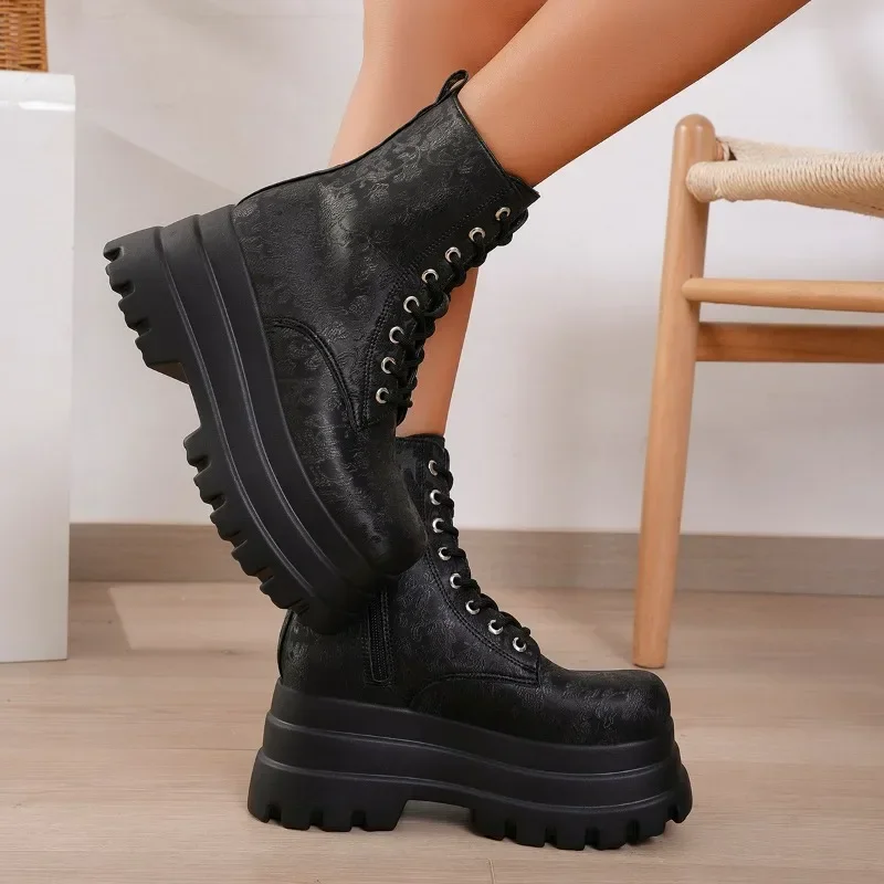 Ladies Shoes on Sale High Quality Side Zip Women\'s Boots Autumn Round Toe Solid Short Barrel Platform Large Size Fashion Boots